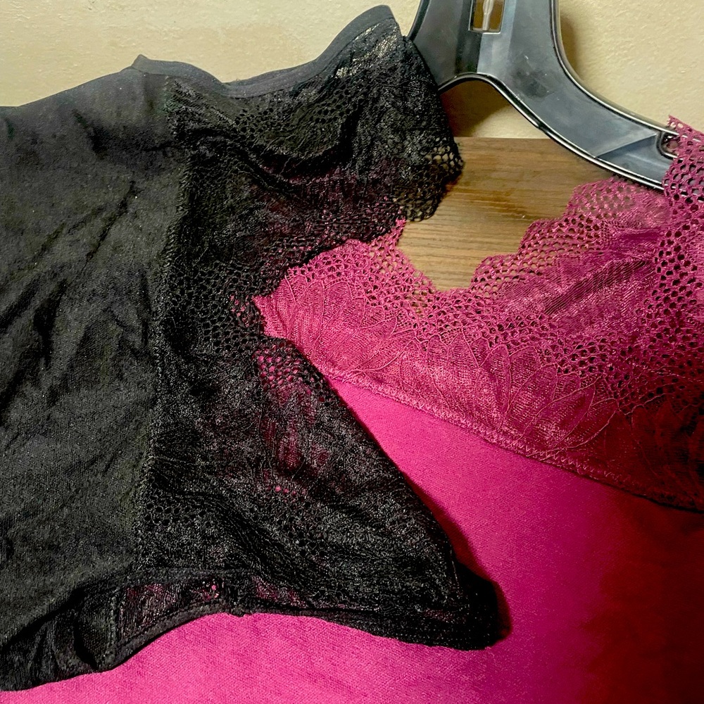 Purple Lace Trim Sleeveless Top & Black Lace Trim Sleeveless Top